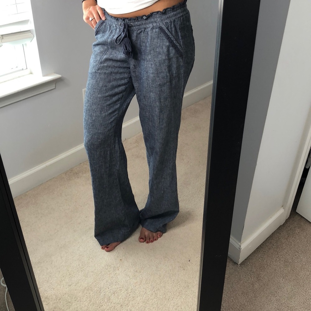 Denim drawstring linen pants